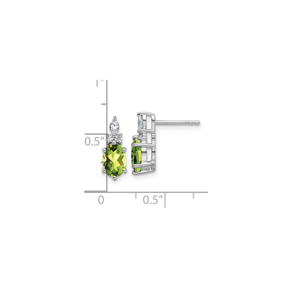 14k White Gold Stud Earrings with Oval Peridot, Marquise and Round White Topaz Accents