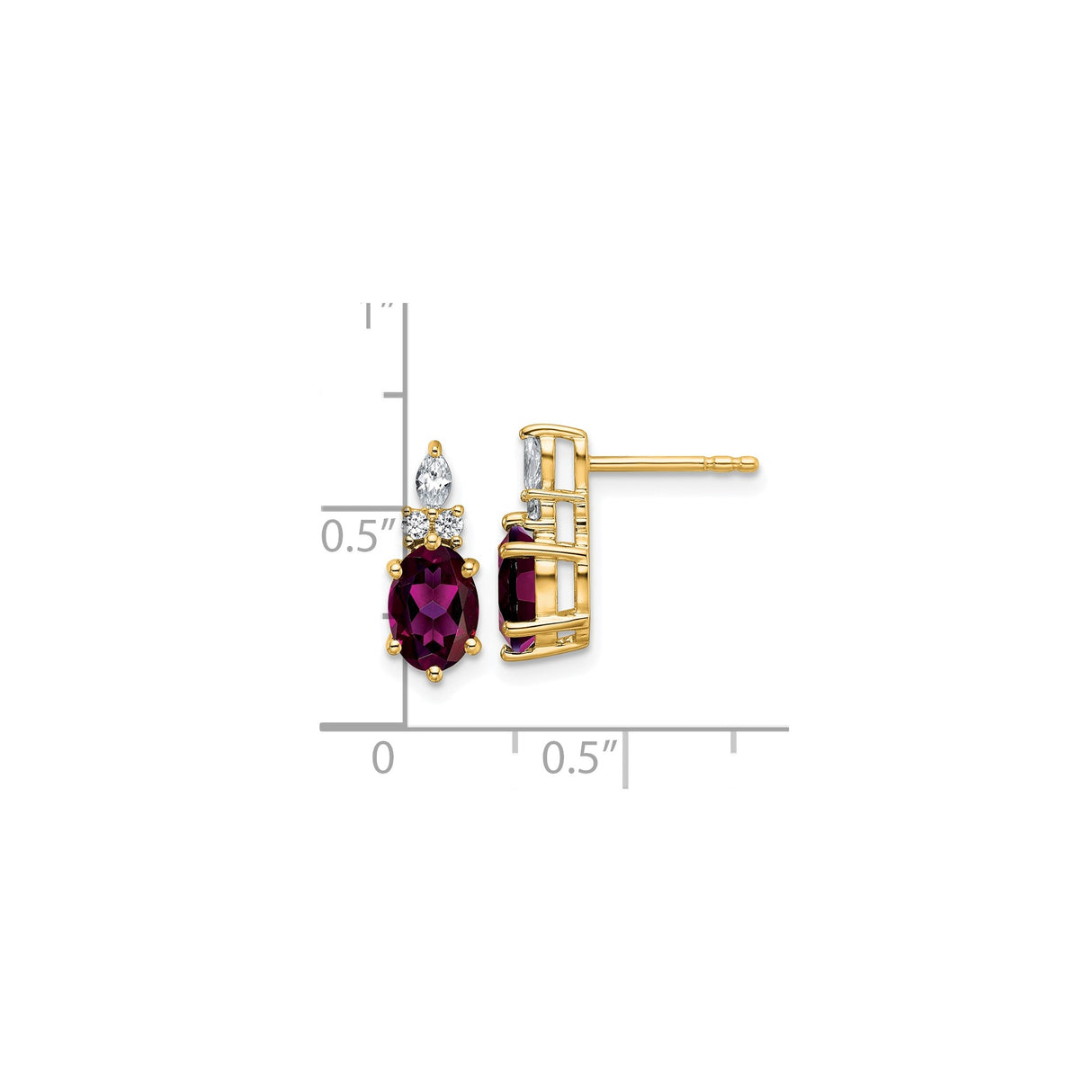 14k Yellow Gold Stud Earrings with Garnet, Diamond and Cubic Zirconia Accents for Women