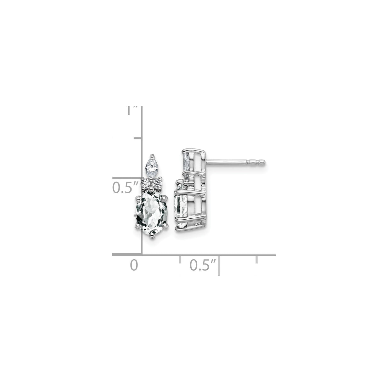 14k White Gold Earrings with White Topaz and Diamond, Oval Marquise Round Drop Design