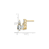 14k Yellow Gold Stud Earrings with White Topaz and Diamond, Triple Gemstone Design