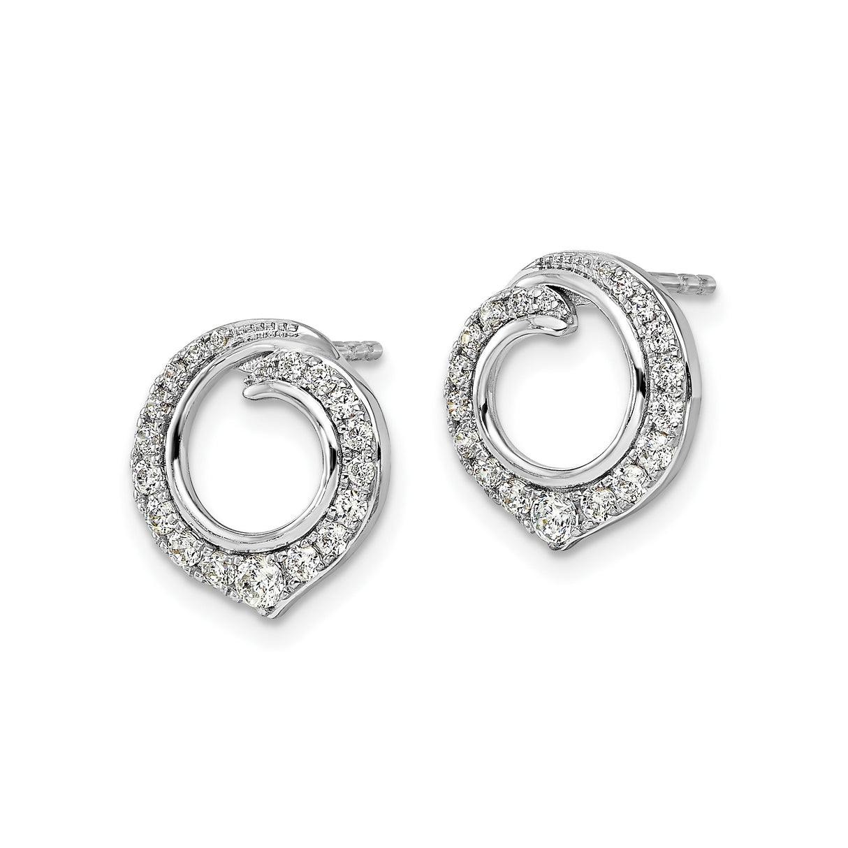 14k White Gold Diamond Twist Stud Earrings with Open Swirl Design
