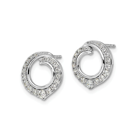 14k White Gold Diamond Twist Stud Earrings with Open Swirl Design