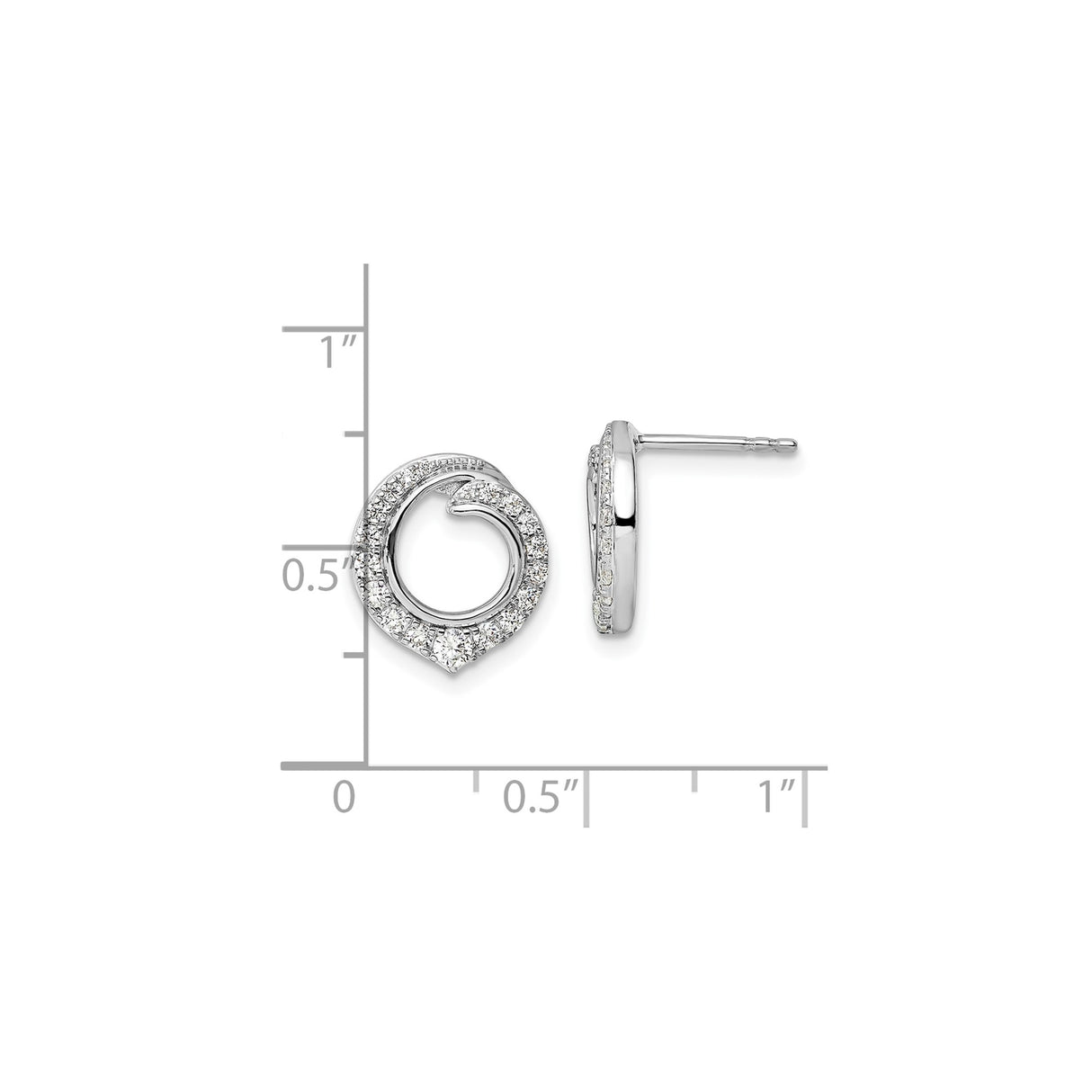 14k White Gold Diamond Twist Stud Earrings with Open Swirl Design