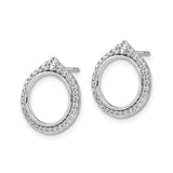 14k White Gold Open Circle Stud Earrings with Pavé-Set Diamonds, Teardrop Top Design