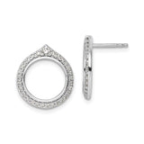 14k White Gold Open Circle Stud Earrings with Pavé-Set Diamonds, Teardrop Top Design