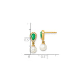 14k Yellow Gold Drop Earrings with Emerald Center and Hanging Pearl, Classic Formal Style