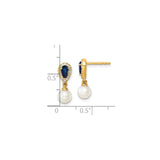 14k Yellow Gold Dangle Earrings with Blue Sapphire, Pearl Accents, Cubic Zirconia Halo