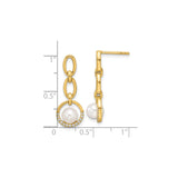 14k Yellow Gold Dangle Earrings with Cultured White Pearl and Diamond Pavé Open Circle Design