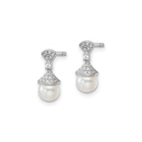 14k White Gold Drop Earrings with Pearl and Diamond, Classic Bridal Jewelry