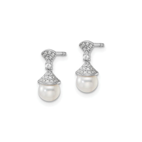 14k White Gold Drop Earrings with Pearl and Diamond, Classic Bridal Jewelry
