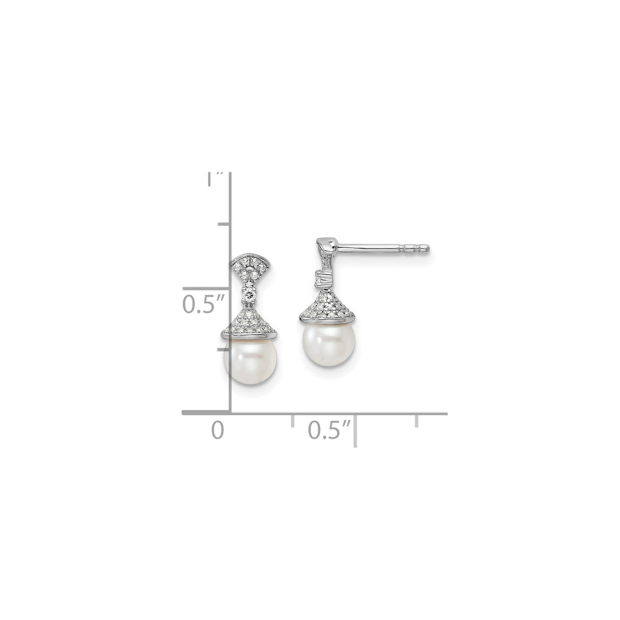 14k White Gold Drop Earrings with Pearl and Diamond, Classic Bridal Jewelry