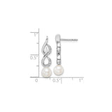 14k White Gold Drop Earrings with Cultured Pearl, Diamond Accents, Twisted Infinity Design