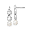 14k White Gold Drop Earrings with Cultured Pearl, Diamond Accents, Twisted Infinity Design