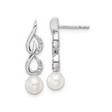 14k White Gold Drop Earrings with Cultured Pearl, Diamond Accents, Twisted Infinity Design