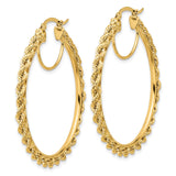 14k Yellow Gold Hoop Earrings with Classic Rope Twist Design, Polished Finish, Medium Size