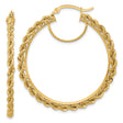 14k Yellow Gold Hoop Earrings with Classic Rope Twist Design, Polished Finish, Medium Size