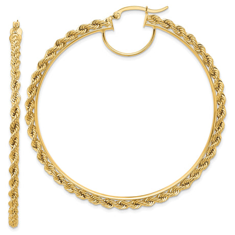 14k Yellow Gold Hoop Earrings, Twisted Rope Design, Polished Statement Style for Women