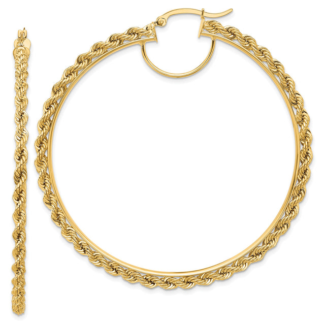 14k Yellow Gold Hoop Earrings, Twisted Rope Design, Polished Statement Style for Women