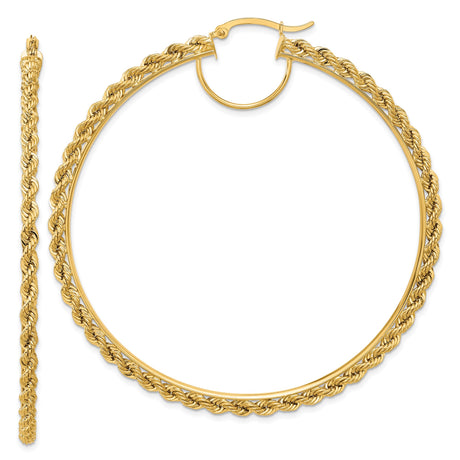 14k Yellow Gold Hoop Earrings with Twisted Rope Design and Textured Detailing
