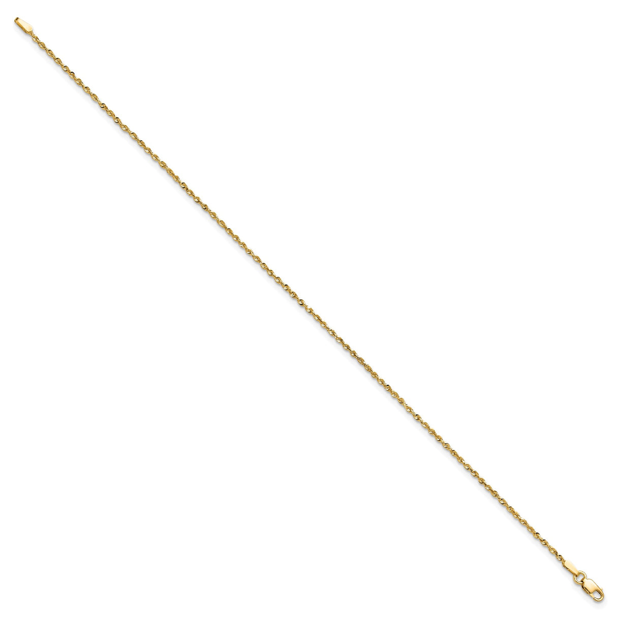 14K Yellow Gold 1.5 mm Rope Chain Anklet, Polished