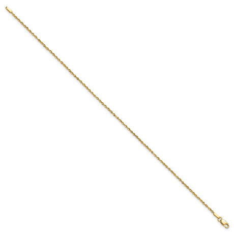 14K Yellow Gold 1.5 mm Rope Chain Anklet, Polished