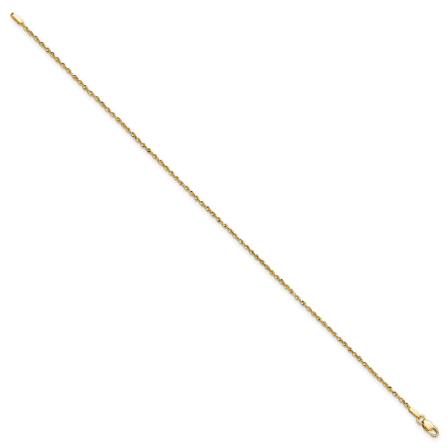 14K Yellow Gold 1.5 mm Rope Chain Bracelet, Polished