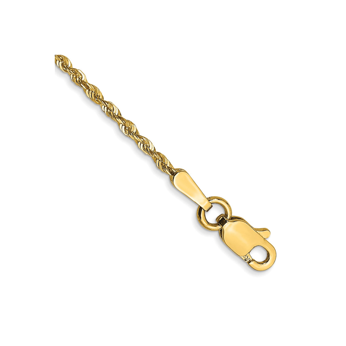 14K Yellow Gold 1.5 mm Rope Chain Anklet, Polished detail view