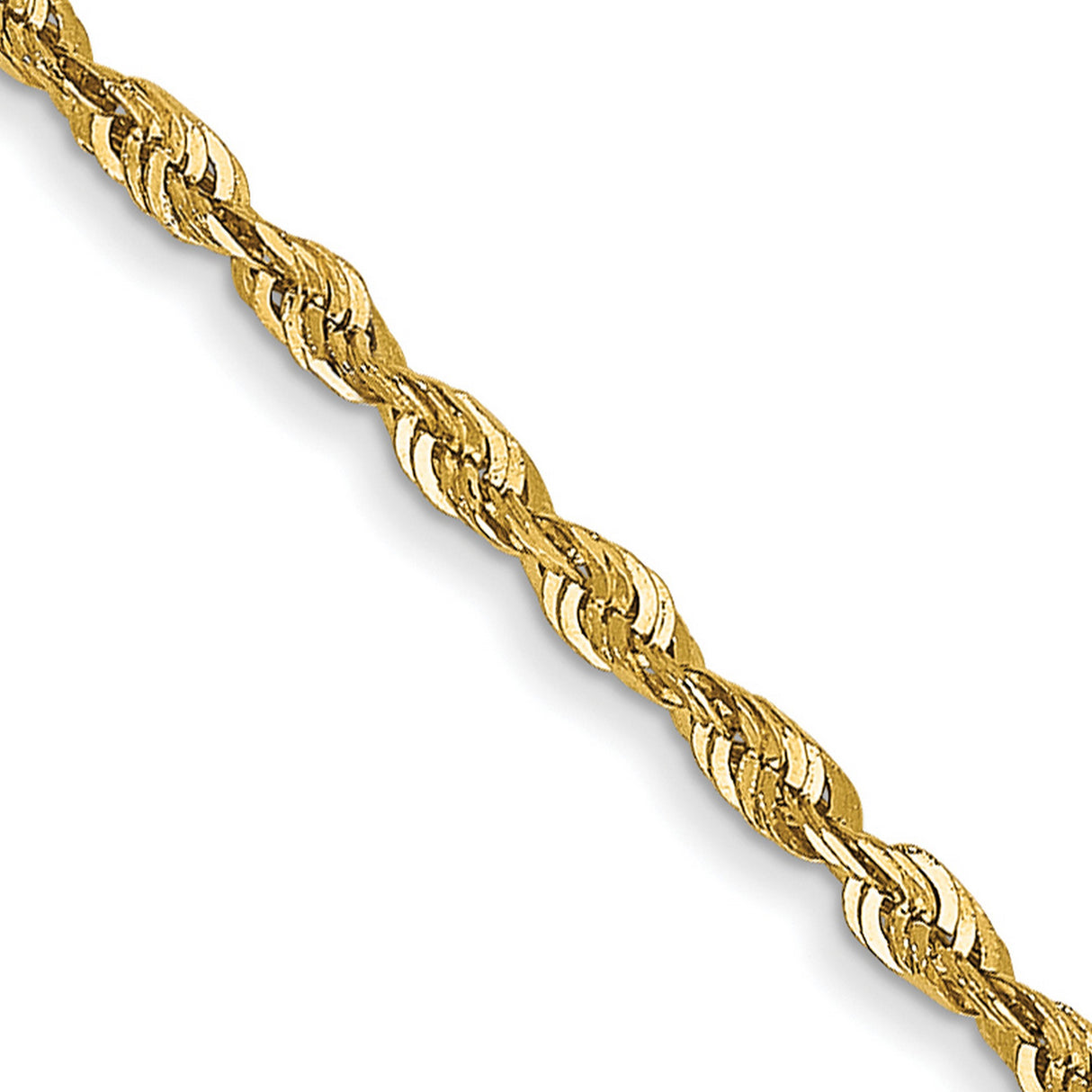 14K Yellow Gold 1.5 mm Rope Chain Necklace, Polished detail view