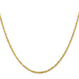 14K Yellow Gold 2 mm Rope Chain Anklet, Polished