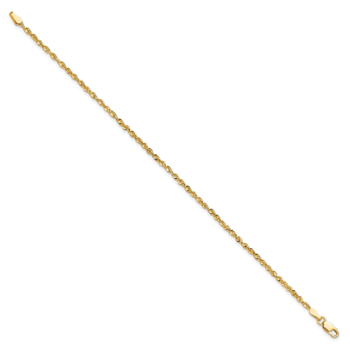 14K Yellow Gold 2 mm Rope Chain Anklet, Polished detail view