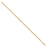 14K Yellow Gold 2 mm Rope Chain Anklet, Polished detail view