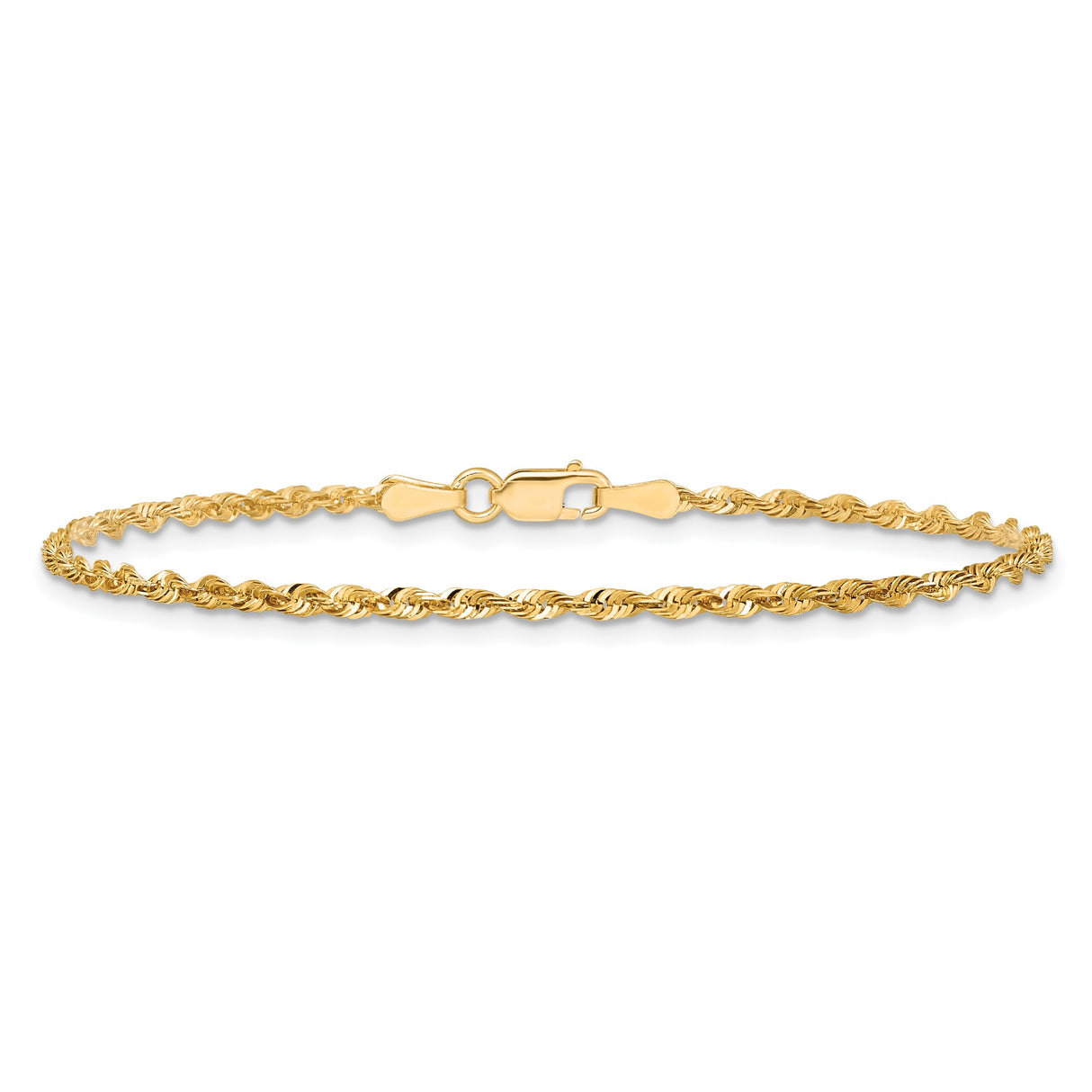 14K Yellow Gold 2 mm Rope Chain Anklet, Polished detail view