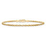 14K Yellow Gold 2 mm Rope Chain Anklet, Polished detail view