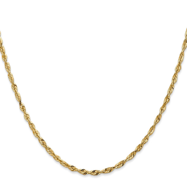 14K Yellow Gold 2.5 mm Rope Chain Necklace, Polished