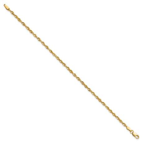 14K Yellow Gold 2.5 mm Rope Chain Anklet, Polished