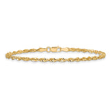 14K Yellow Gold 2.5 mm Rope Chain Anklet, Polished alternate angle