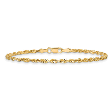 14K Yellow Gold 2.5 mm Rope Chain Anklet, Polished alternate angle
