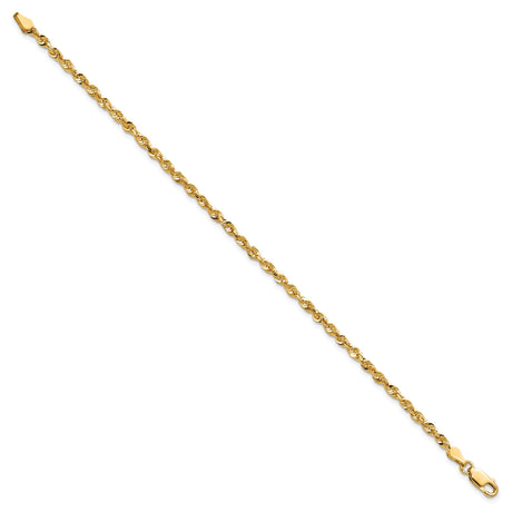 14K Yellow Gold 2.75 mm Rope Chain Anklet, Polished