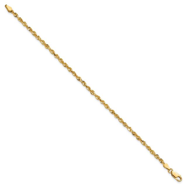 14K Yellow Gold 2.75 mm Rope Chain Anklet, Polished
