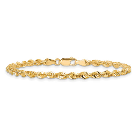 14K Yellow Gold 4 mm Rope Chain Anklet, Polished alternate angle