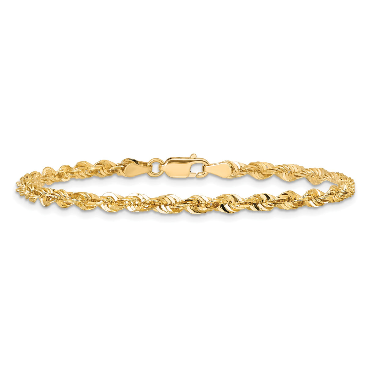 14K Yellow Gold 4 mm Rope Chain Bracelet, Polished alternate angle