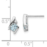 10k White Gold Stud Earrings with Aquamarine and Diamond Accents, Geometric Design