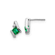 10k White Gold Stud Earrings with Created Emerald and Diamond Accents, Contemporary Style