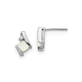 10k White Gold Stud Earrings with Created Opal Inlay and Diamond Accent, Modern Minimalist Design