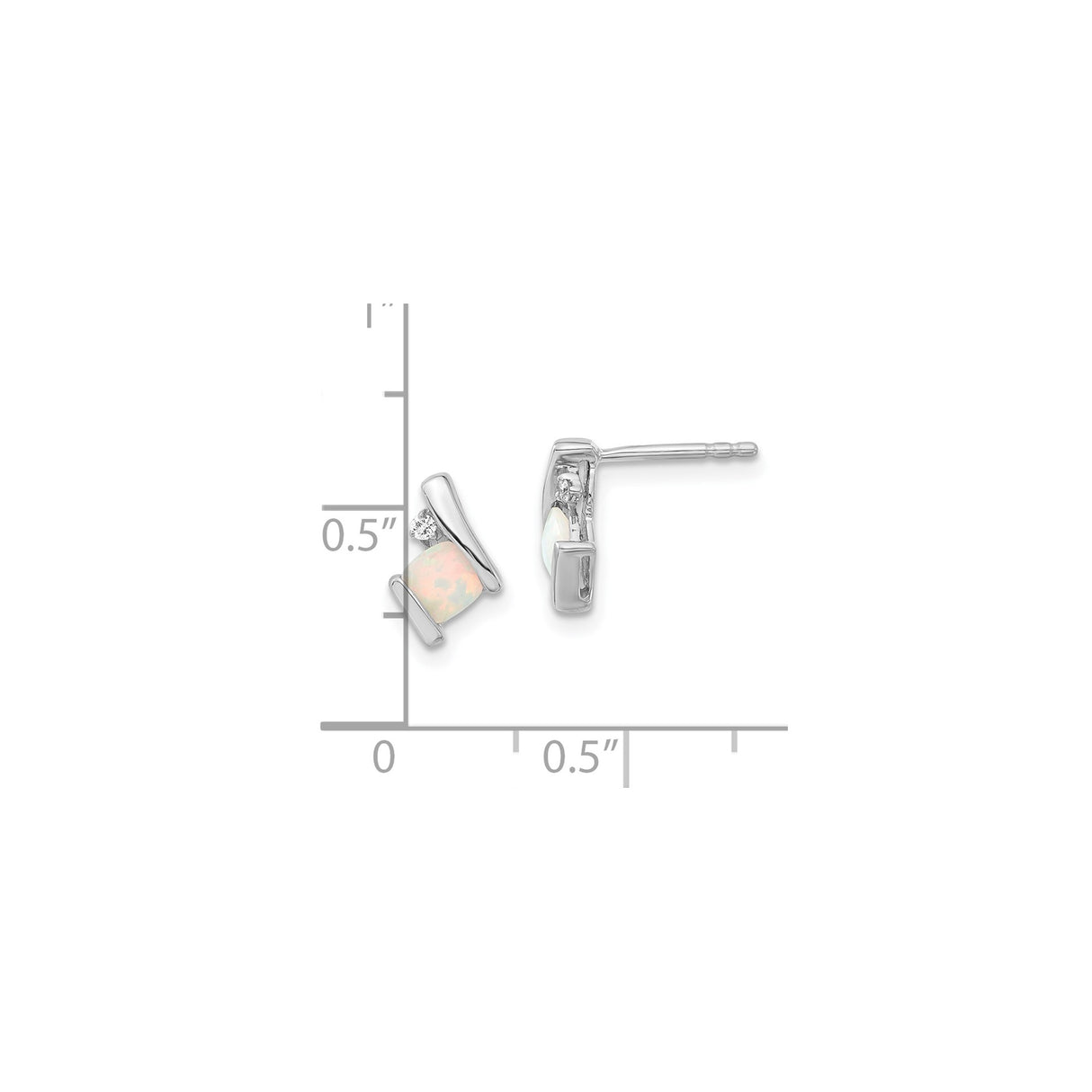 Sterling Silver Stud Earrings with Square Created Opal and Diamond Accent, Modern Minimalist Style
