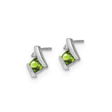 Sterling Silver Stud Earrings with Square Cut Peridot, Minimalist August Birthstone Design