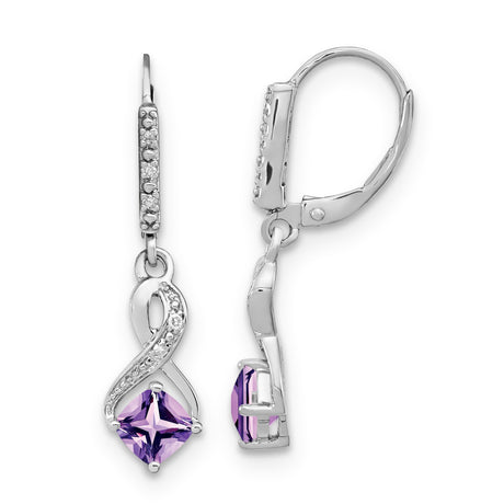Sterling Silver Infinity Dangle Earrings with Cushion Cut Amethyst and Diamond Accents