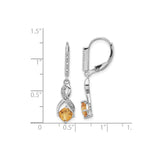 Sterling Silver Dangle Earrings with Citrine and Diamond, Infinity Loop Leverback Design