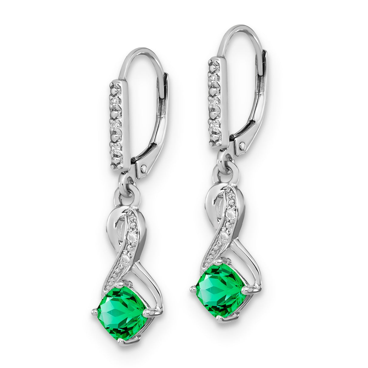 Sterling Silver Infinity Drop Earrings with Created Emerald and Diamond Accents