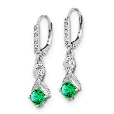 Sterling Silver Infinity Drop Earrings with Created Emerald and Diamond Accents